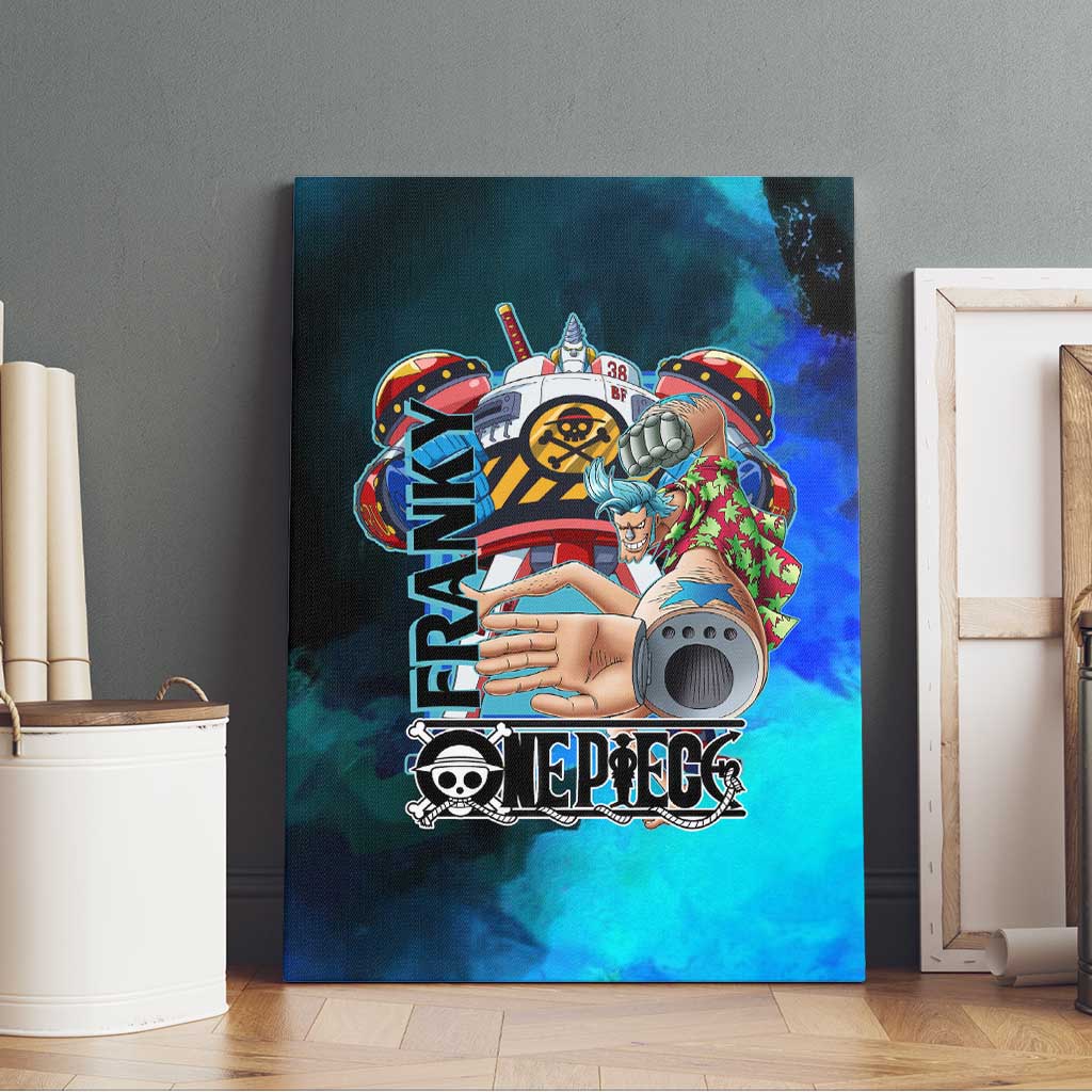 Franky One Piece Blue Theme Canvas Wall Art with Cyborg Design and Shipwright Pose - The Mazicc
