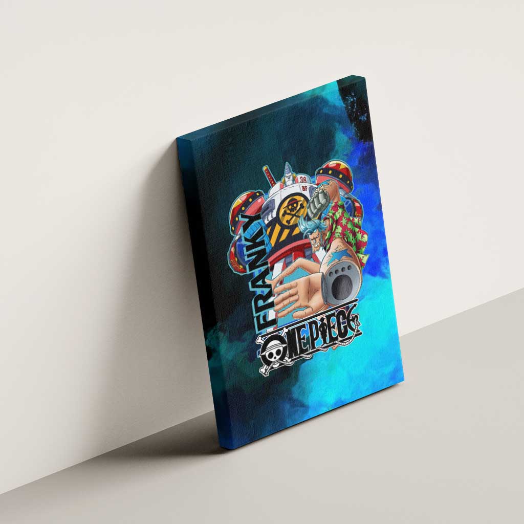 Franky One Piece Blue Theme Canvas Wall Art with Cyborg Design and Shipwright Pose - The Mazicc