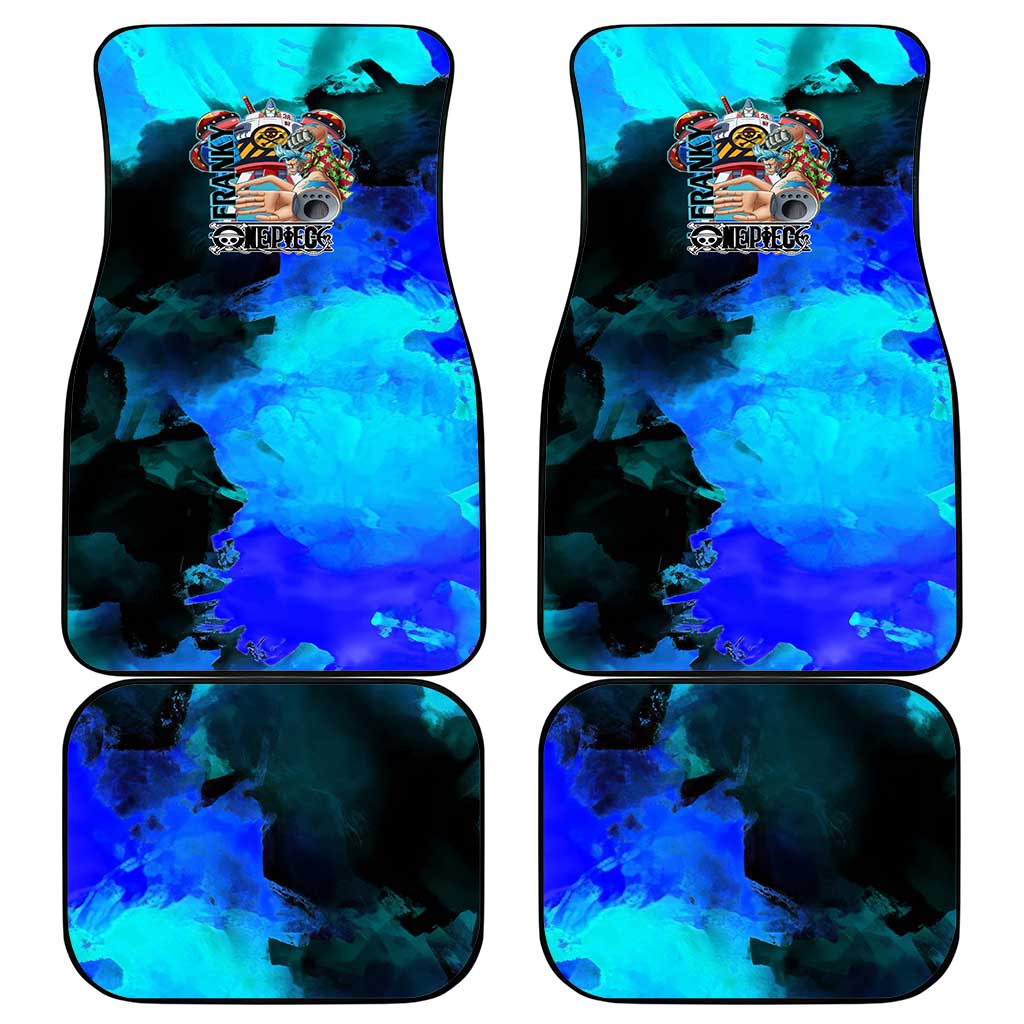 Franky One Piece Blue Theme Car Mats with Cyborg Design and Shipwright Pose - The Mazicc