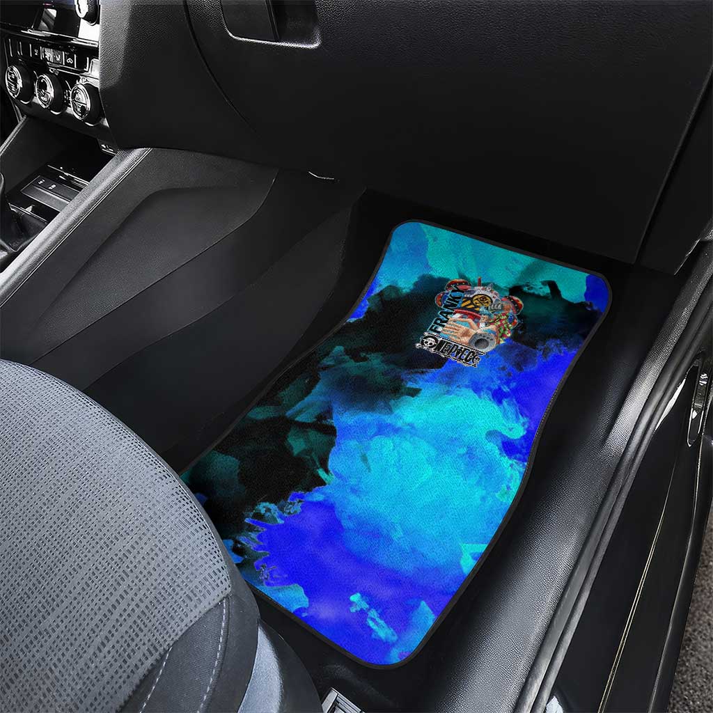 Franky One Piece Blue Theme Car Mats with Cyborg Design and Shipwright Pose - The Mazicc