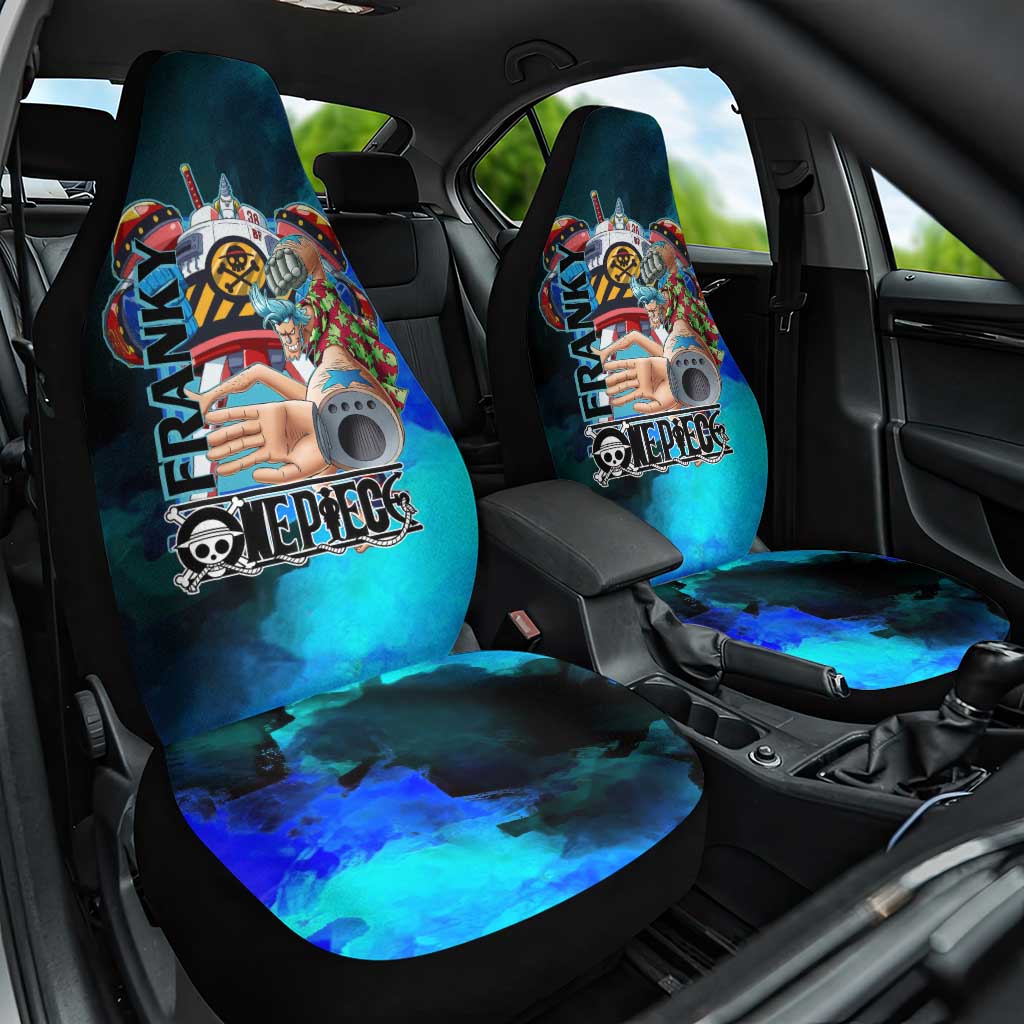 Franky One Piece Blue Theme Car Seat Cover with Cyborg Design and Shipwright Pose - The Mazicc