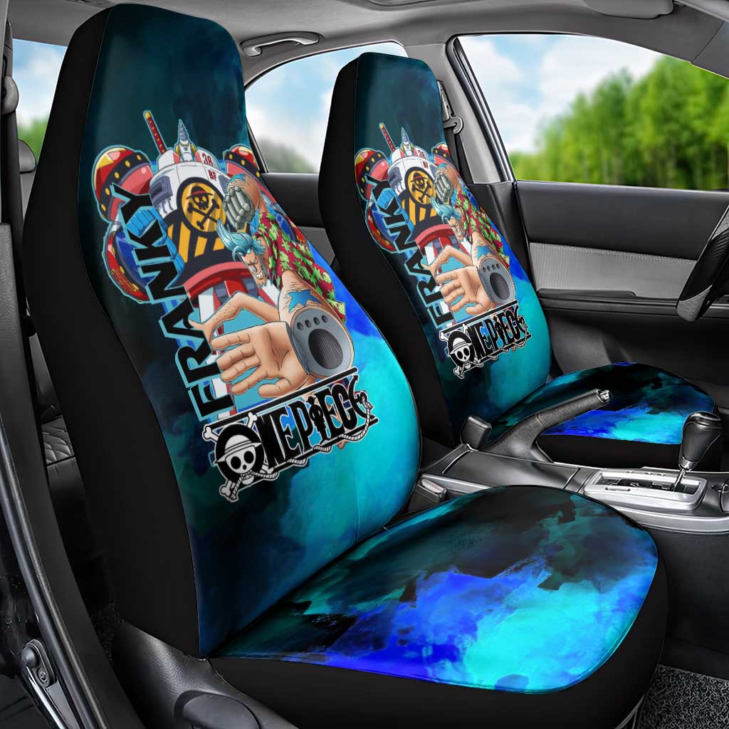 Franky One Piece Blue Theme Car Seat Cover with Cyborg Design and Shipwright Pose - The Mazicc