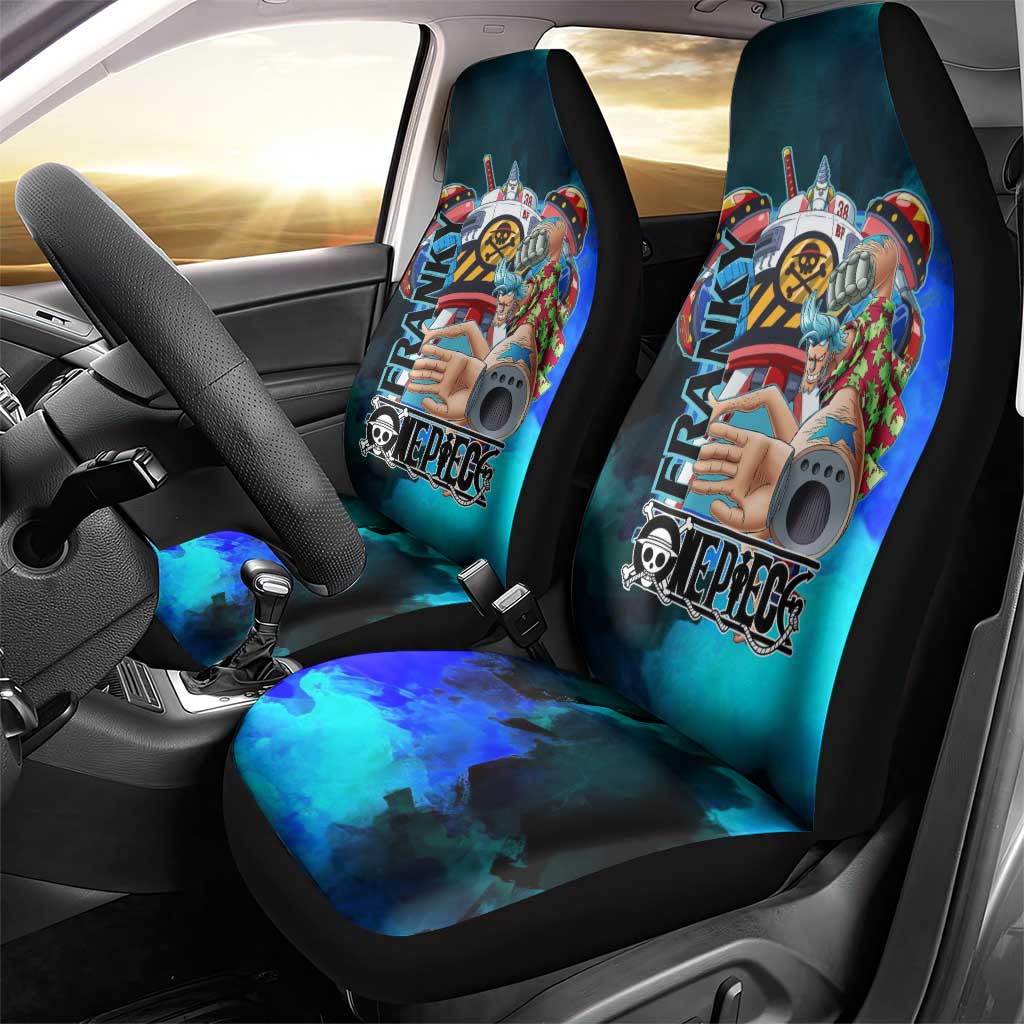Franky One Piece Blue Theme Car Seat Cover with Cyborg Design and Shipwright Pose - The Mazicc