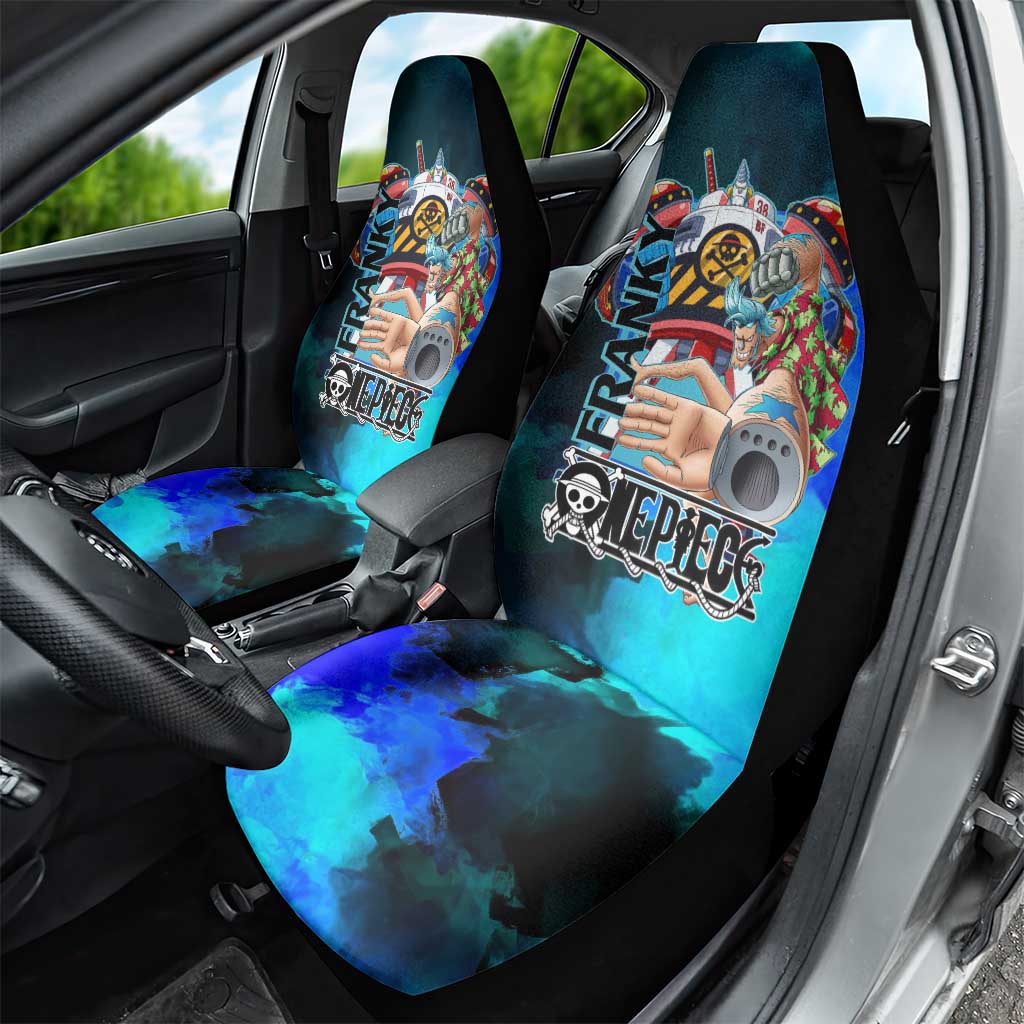Franky One Piece Blue Theme Car Seat Cover with Cyborg Design and Shipwright Pose - The Mazicc