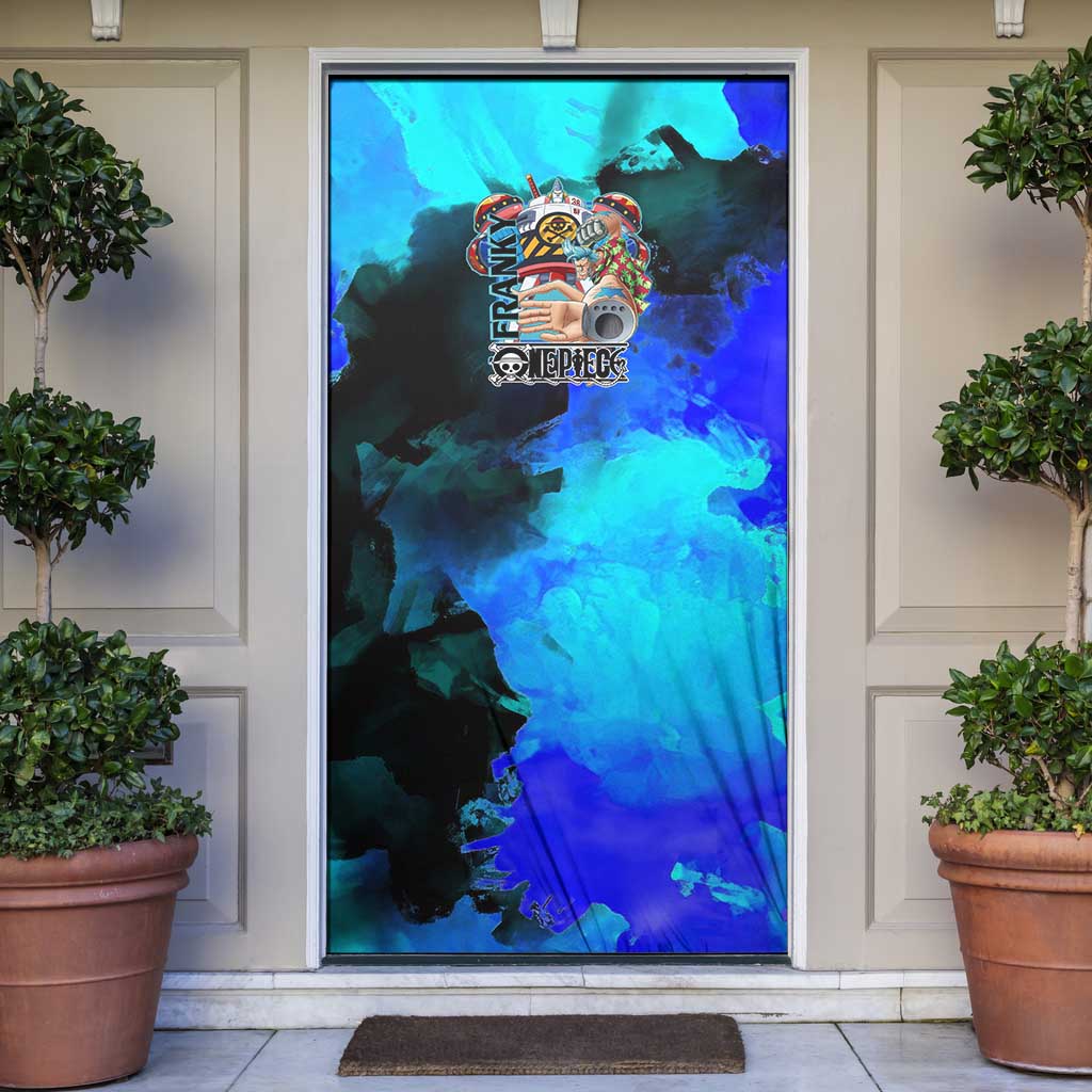 Franky One Piece Blue Theme Door Cover with Cyborg Design and Shipwright Pose - The Mazicc
