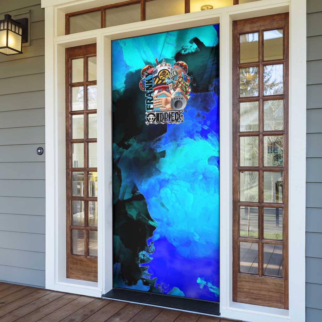 Franky One Piece Blue Theme Door Cover with Cyborg Design and Shipwright Pose - The Mazicc