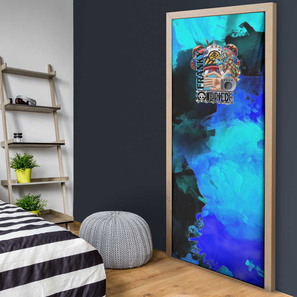 Franky One Piece Blue Theme Door Cover with Cyborg Design and Shipwright Pose - The Mazicc