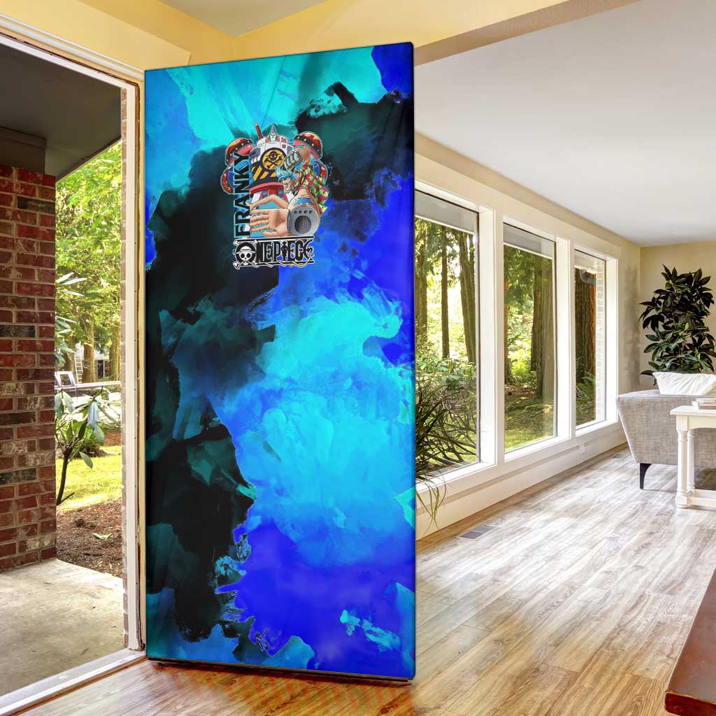 Franky One Piece Blue Theme Door Cover with Cyborg Design and Shipwright Pose - The Mazicc