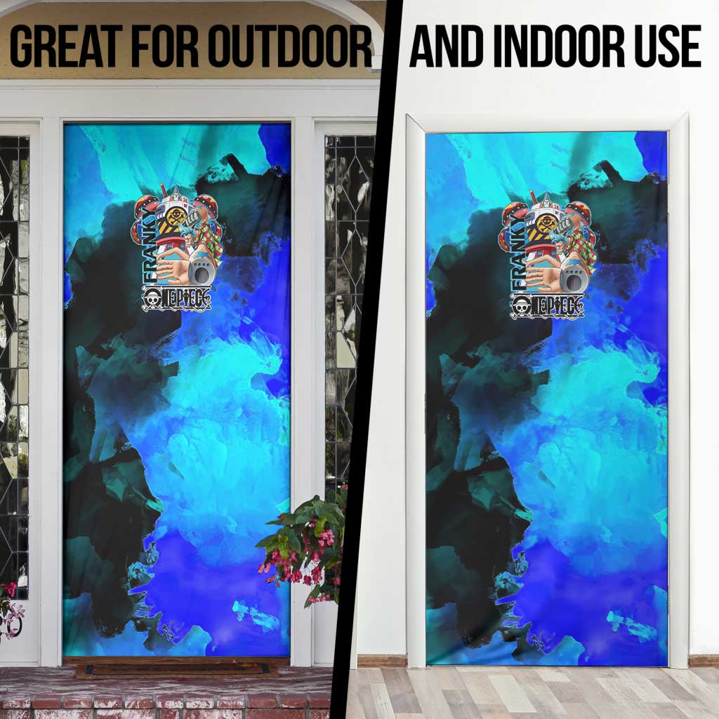 Franky One Piece Blue Theme Door Cover with Cyborg Design and Shipwright Pose - The Mazicc