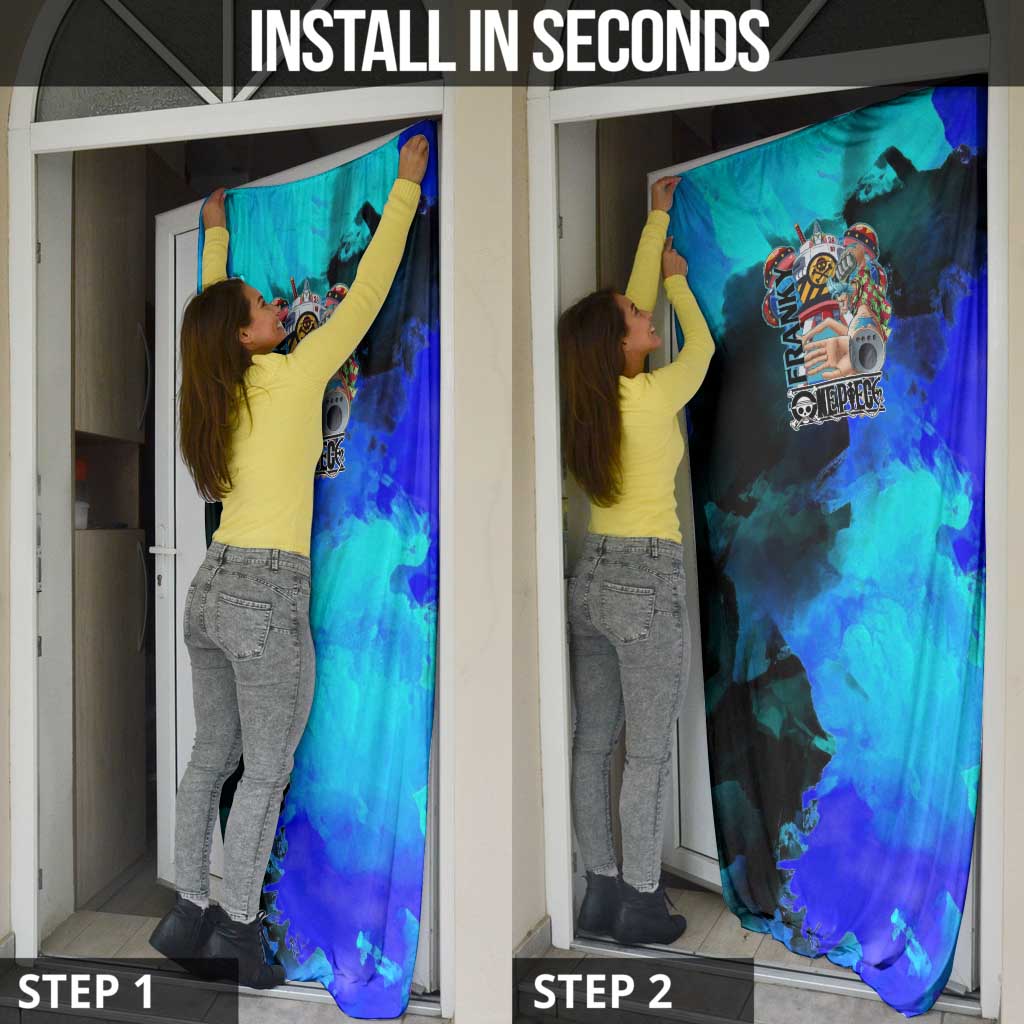 Franky One Piece Blue Theme Door Cover with Cyborg Design and Shipwright Pose - The Mazicc
