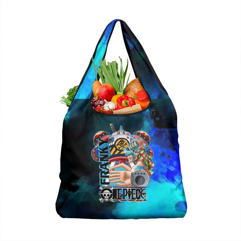 Franky One Piece Blue Theme Grocery Bag with Cyborg Design and Shipwright Pose - The Mazicc