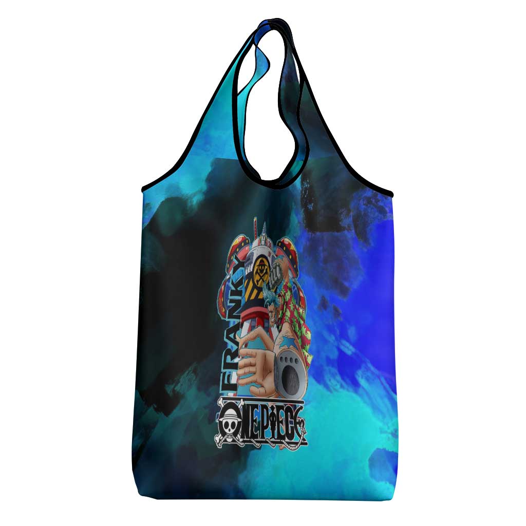 Franky One Piece Blue Theme Grocery Bag with Cyborg Design and Shipwright Pose - The Mazicc