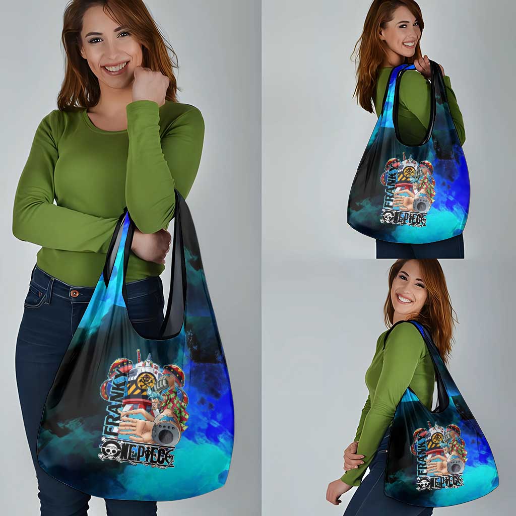 Franky One Piece Blue Theme Grocery Bag with Cyborg Design and Shipwright Pose - The Mazicc