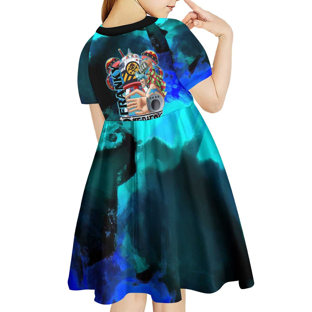 Franky One Piece Blue Theme Kid Short Sleeve Dress with Cyborg Design and Shipwright Pose - The Mazicc