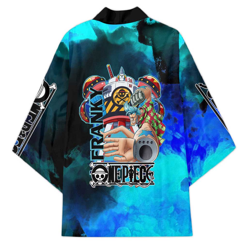 Franky One Piece Blue Theme Kimono with Cyborg Design and Shipwright Pose - The Mazicc