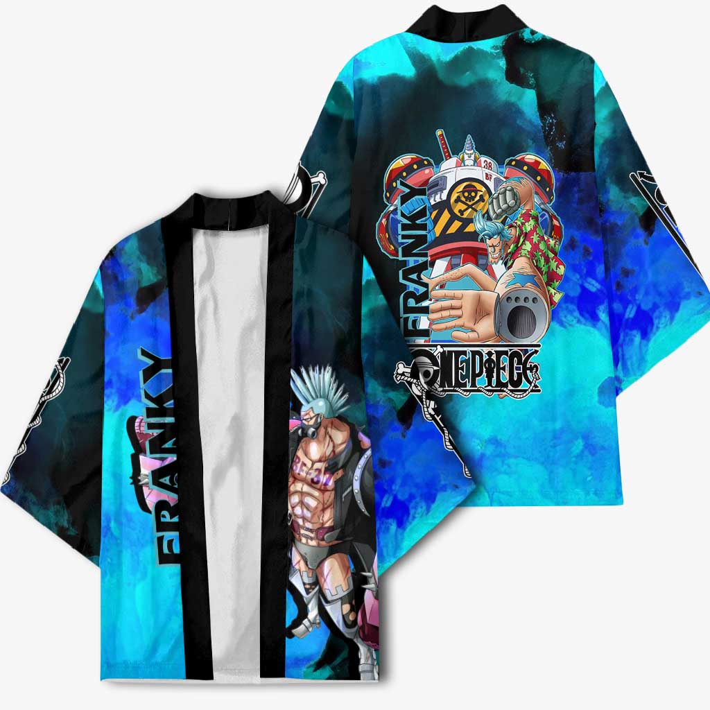 Franky One Piece Blue Theme Kimono with Cyborg Design and Shipwright Pose - The Mazicc