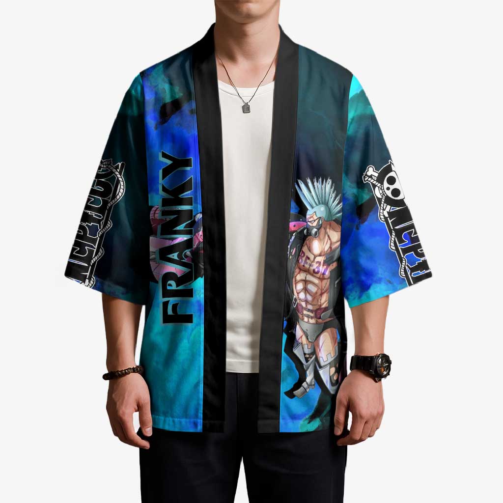 Franky One Piece Blue Theme Kimono with Cyborg Design and Shipwright Pose - The Mazicc