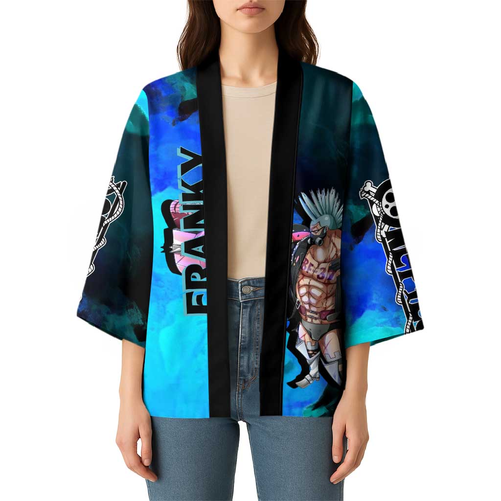 Franky One Piece Blue Theme Kimono with Cyborg Design and Shipwright Pose - The Mazicc
