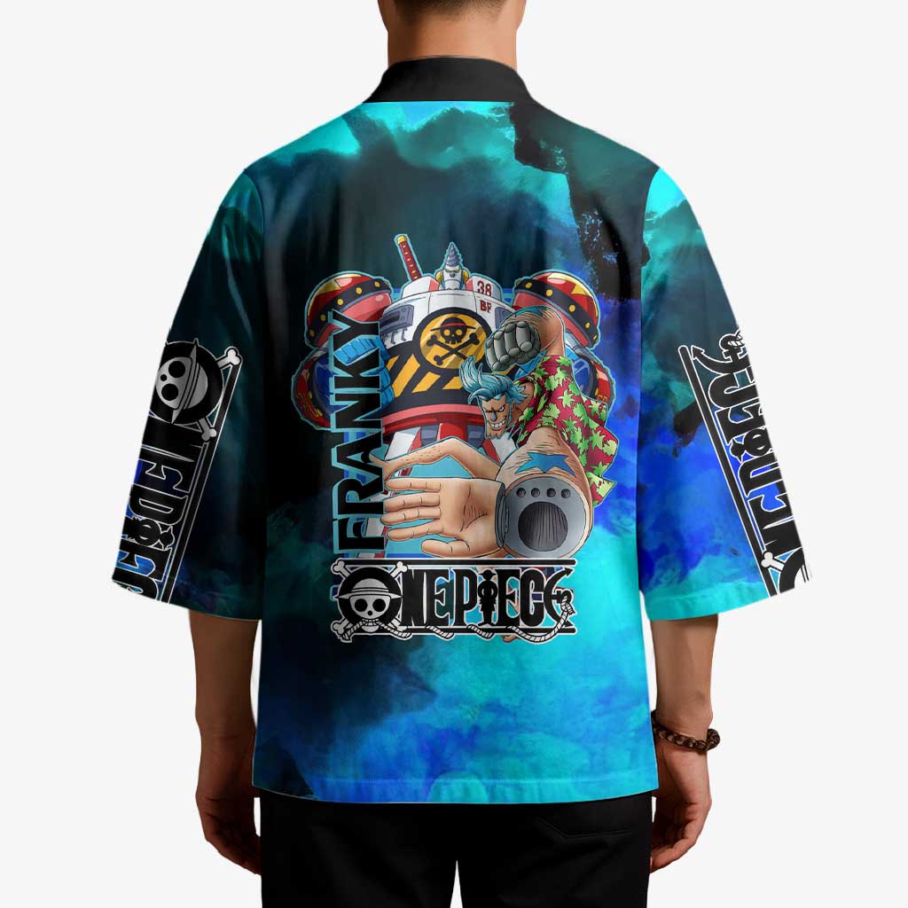 Franky One Piece Blue Theme Kimono with Cyborg Design and Shipwright Pose - The Mazicc
