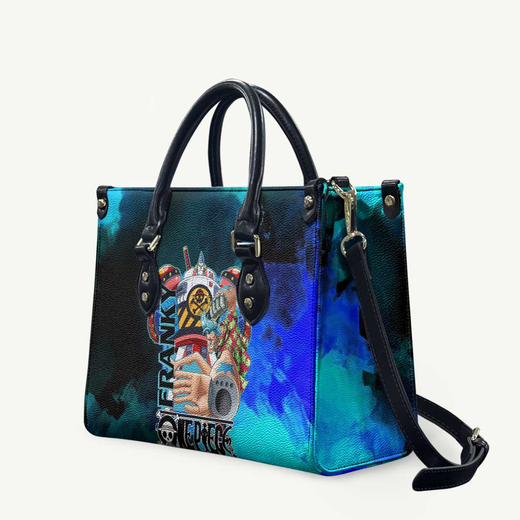 Franky One Piece Blue Theme Leather Bag with Cyborg Design and Shipwright Pose - The Mazicc