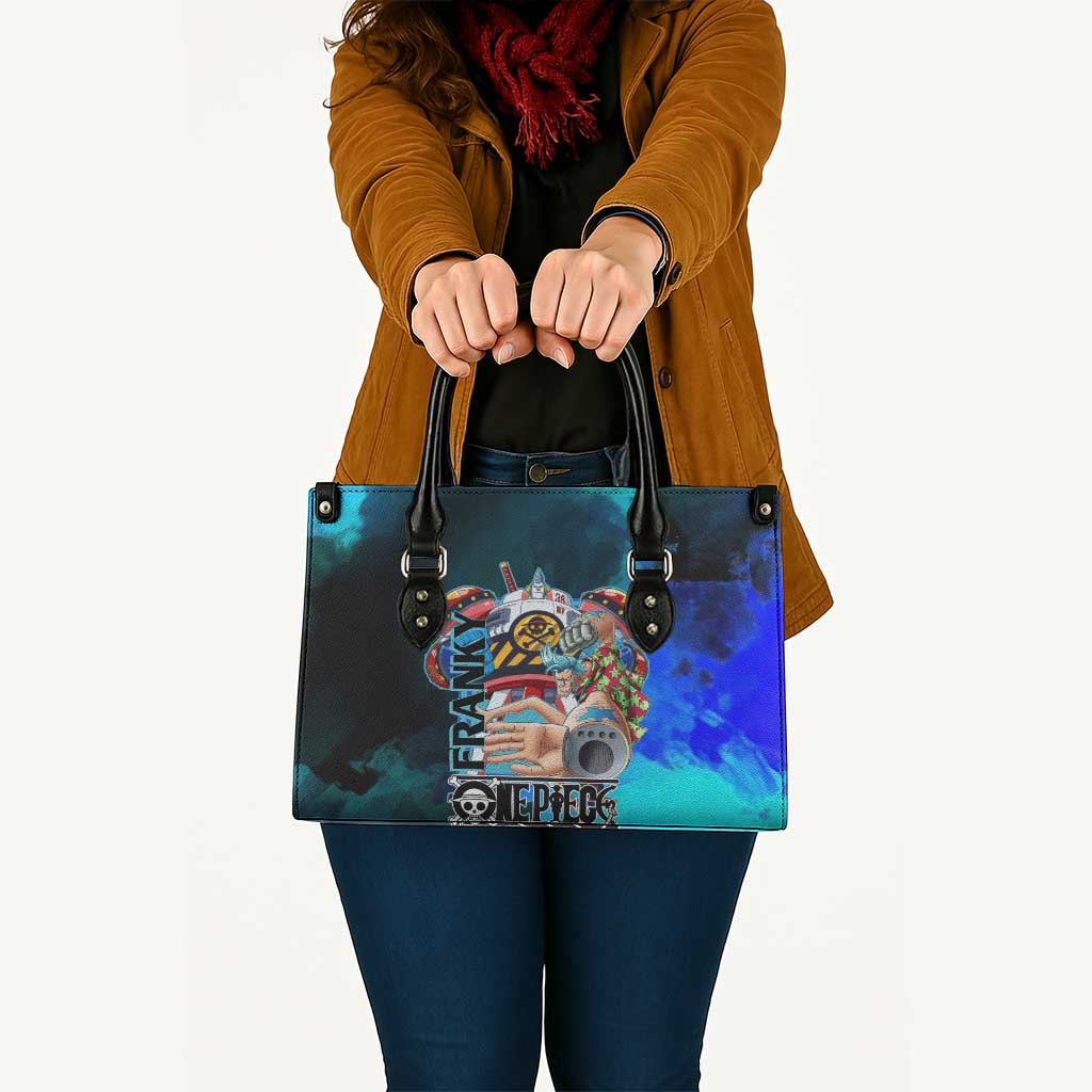 Franky One Piece Blue Theme Leather Bag with Cyborg Design and Shipwright Pose - The Mazicc