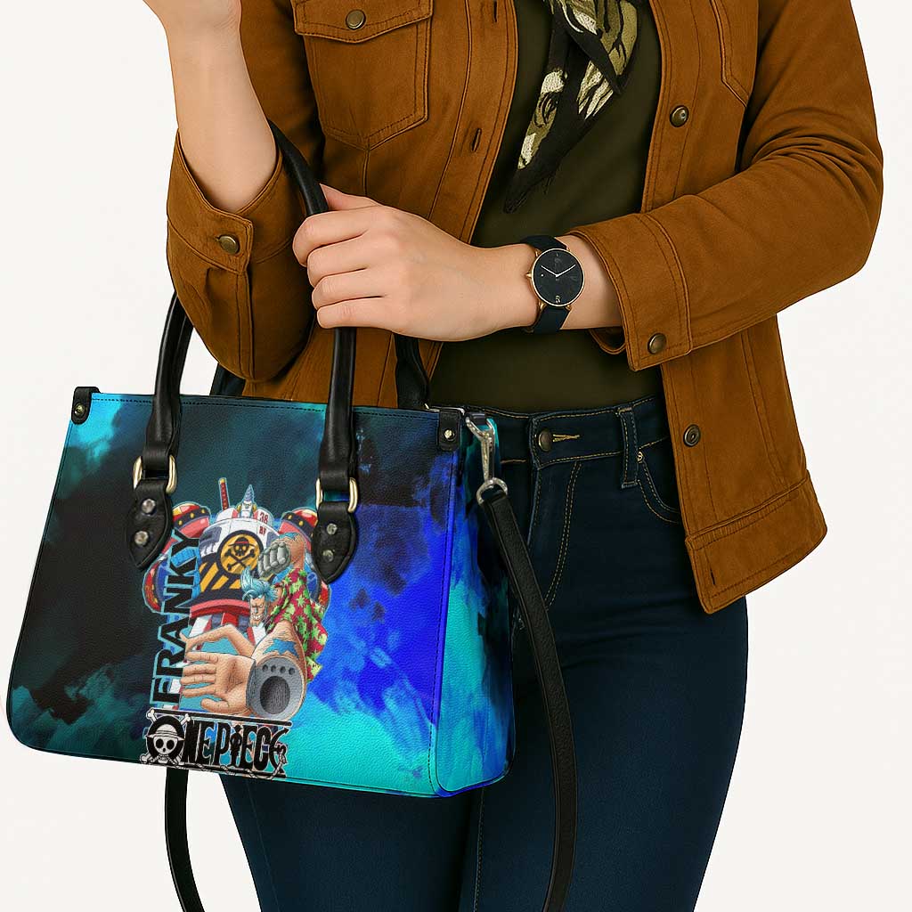 Franky One Piece Blue Theme Leather Bag with Cyborg Design and Shipwright Pose - The Mazicc