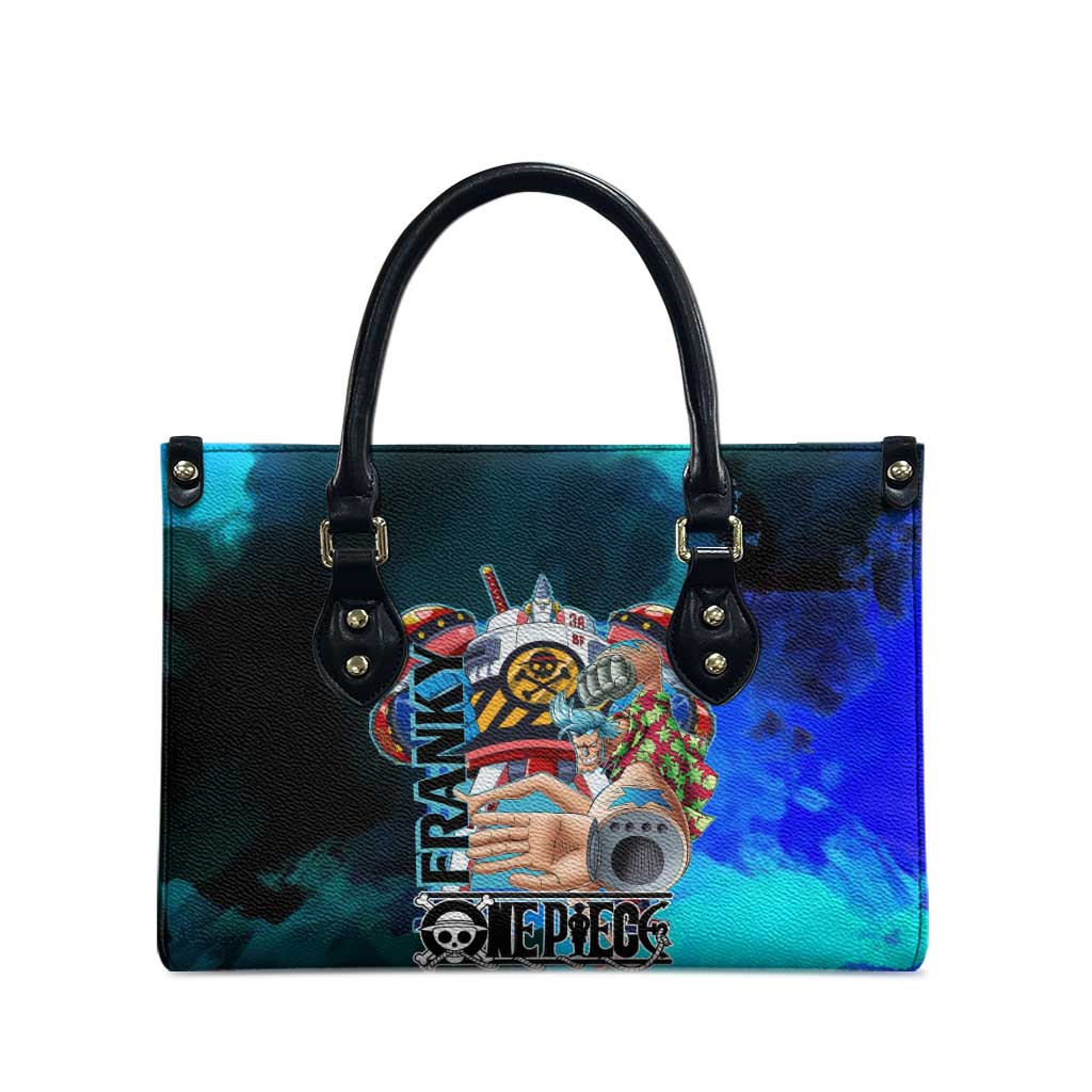 Franky One Piece Blue Theme Leather Bag with Cyborg Design and Shipwright Pose - The Mazicc