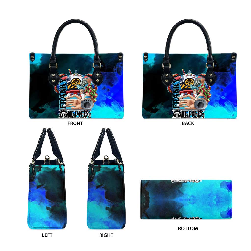 Franky One Piece Blue Theme Leather Bag with Cyborg Design and Shipwright Pose - The Mazicc