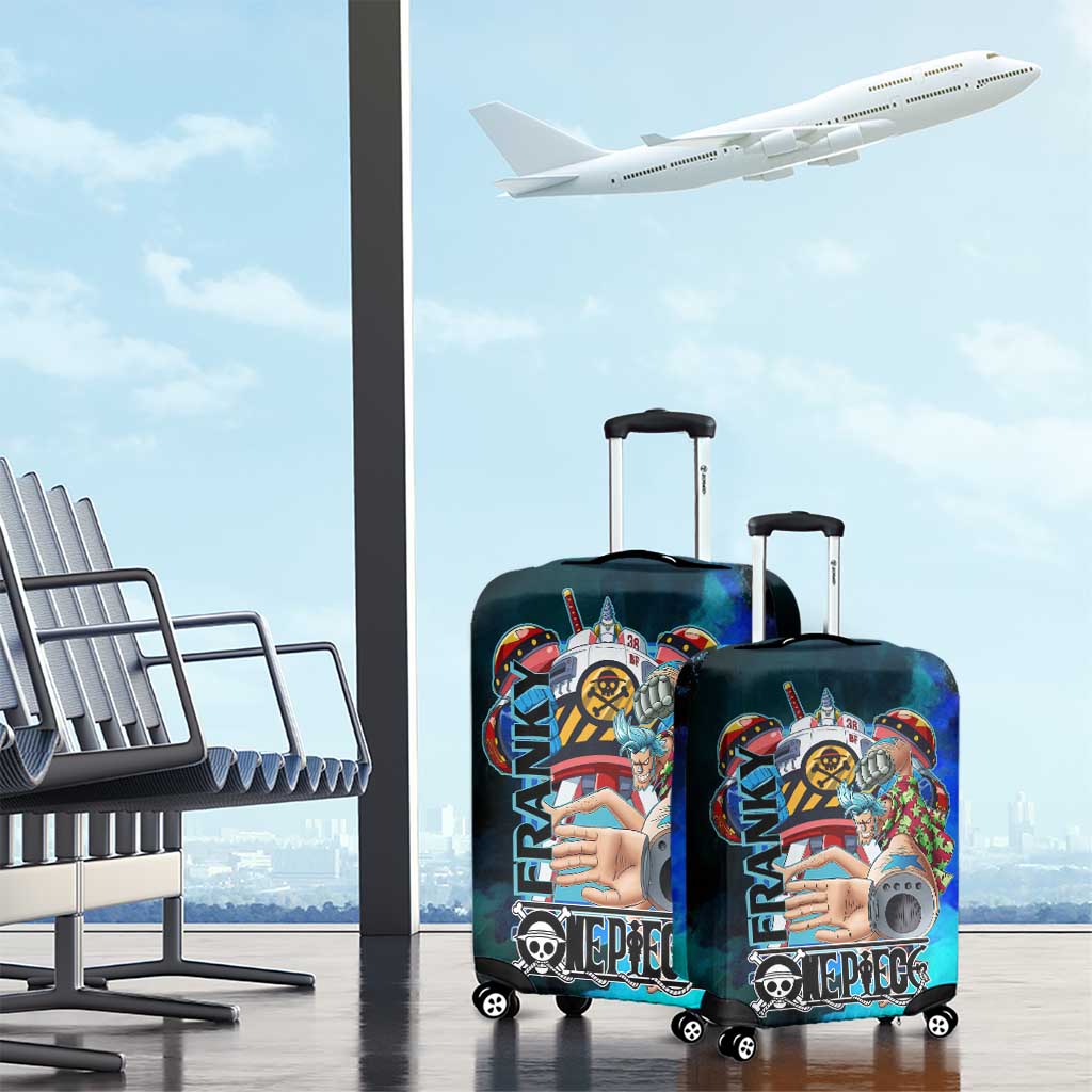 Franky One Piece Blue Theme Luggage Cover with Cyborg Design and Shipwright Pose - The Mazicc