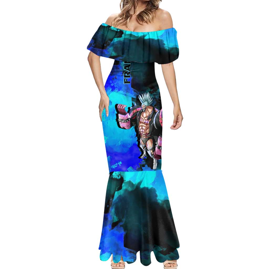 Franky One Piece Blue Theme Mermaid Dress with Cyborg Design and Shipwright Pose - The Mazicc