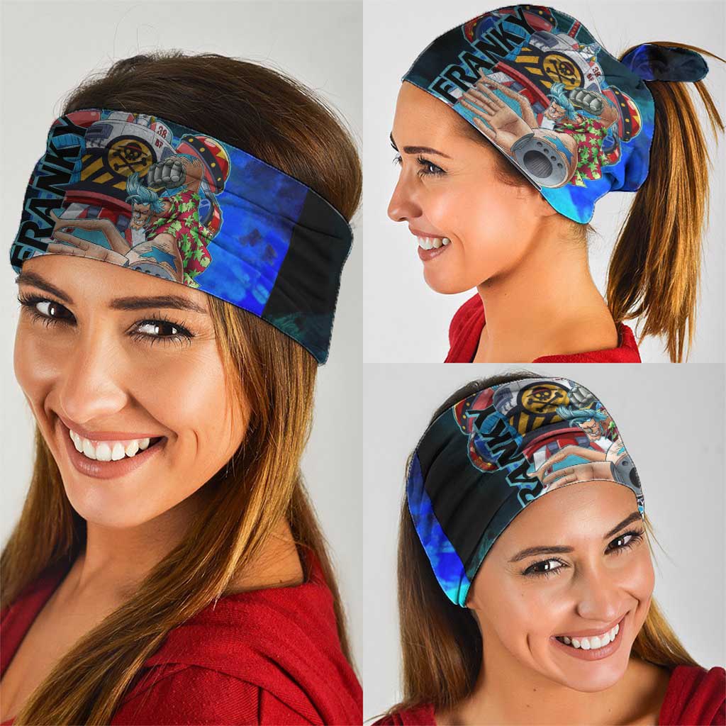 Franky One Piece Blue Theme Neck Gaiter with Cyborg Design and Shipwright Pose - The Mazicc
