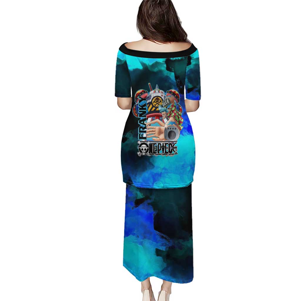 Franky One Piece Blue Theme Puletasi with Cyborg Design and Shipwright Pose - The Mazicc