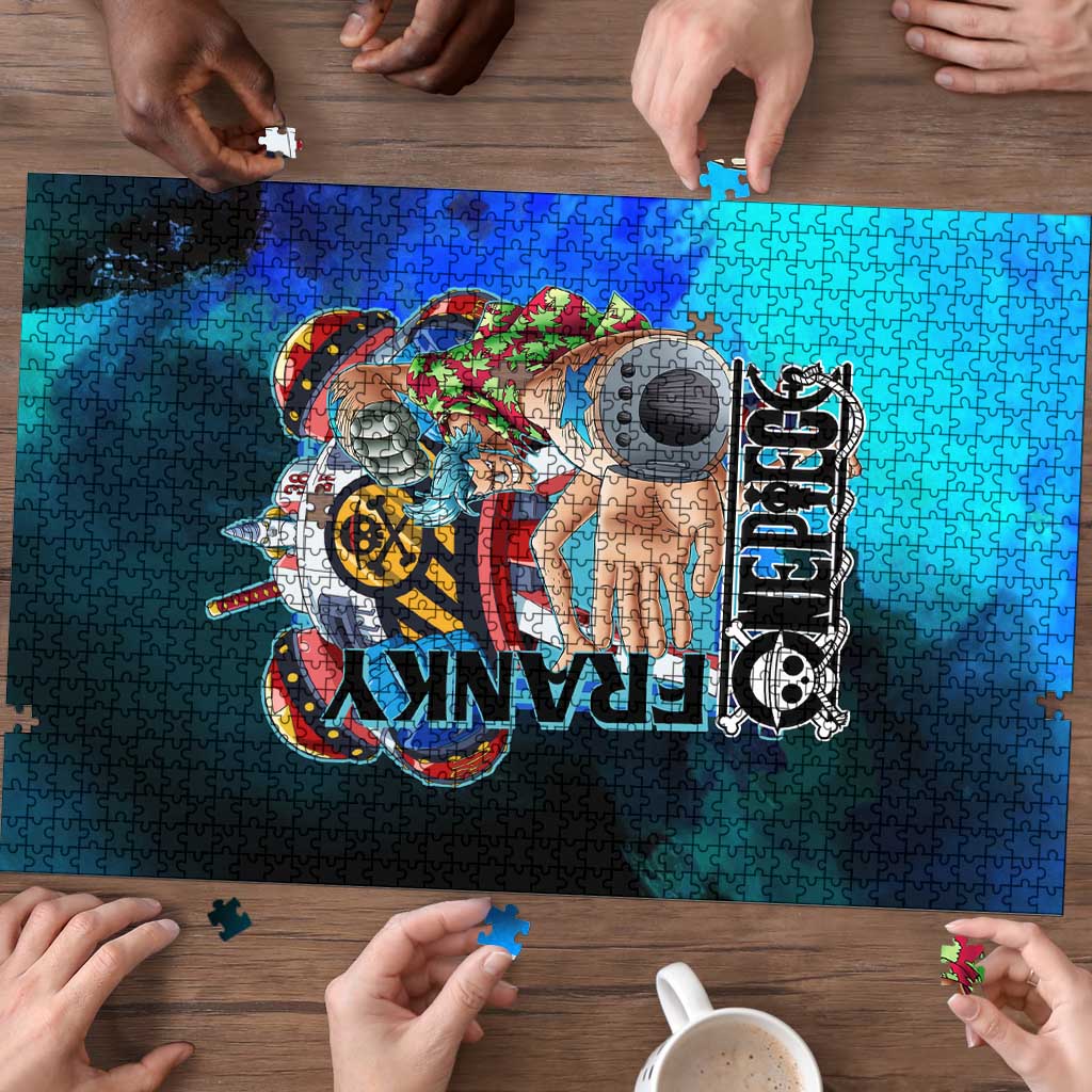 Franky One Piece Blue Theme Puzzle with Cyborg Design and Shipwright Pose - The Mazicc