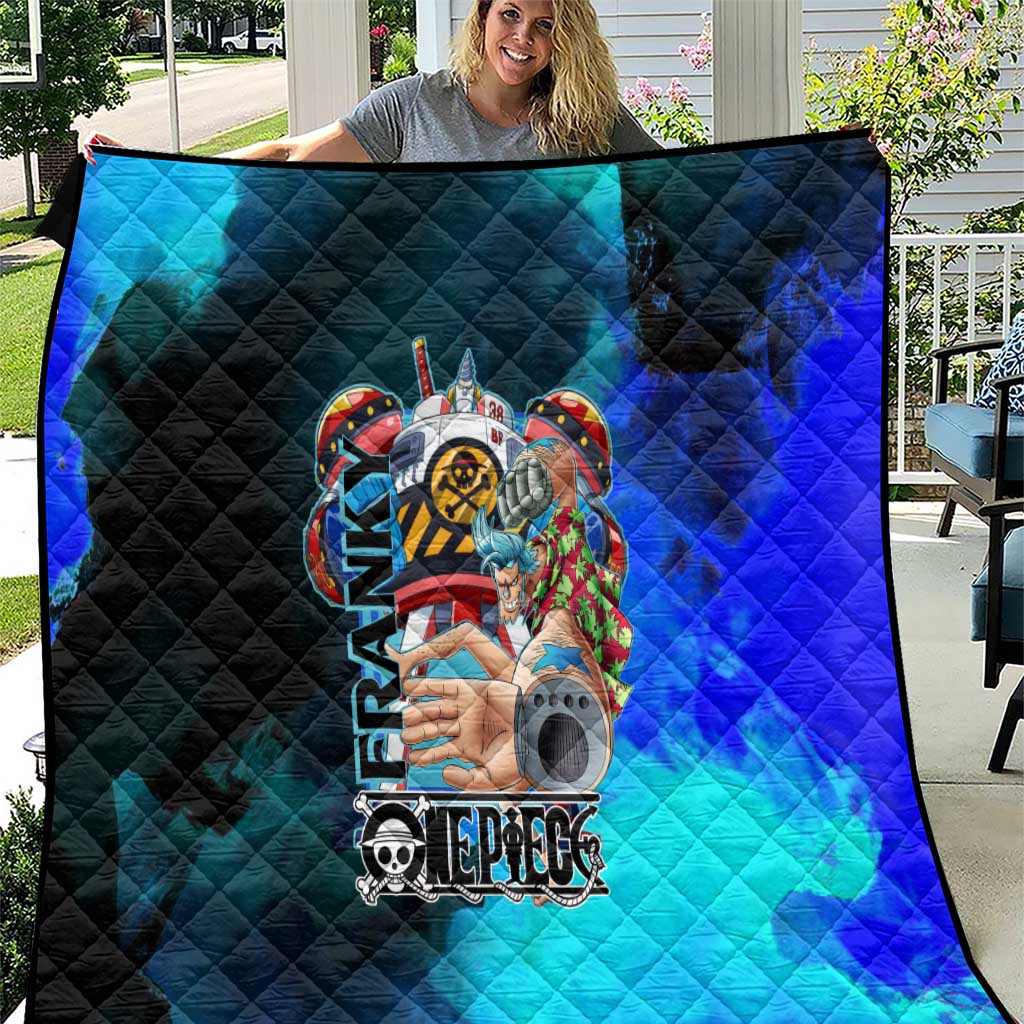 Franky One Piece Blue Theme Quilt with Cyborg Design and Shipwright Pose - The Mazicc