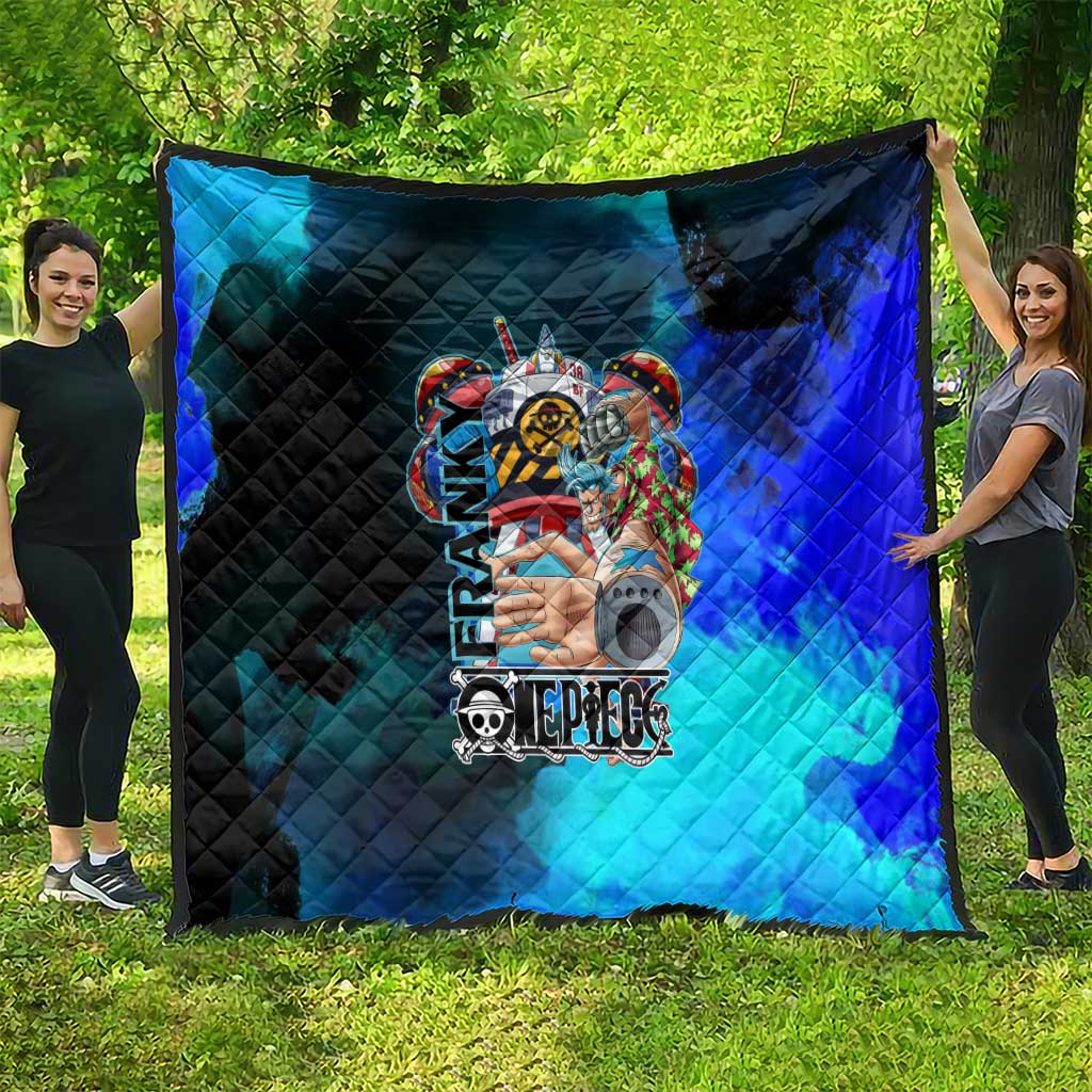 Franky One Piece Blue Theme Quilt with Cyborg Design and Shipwright Pose - The Mazicc