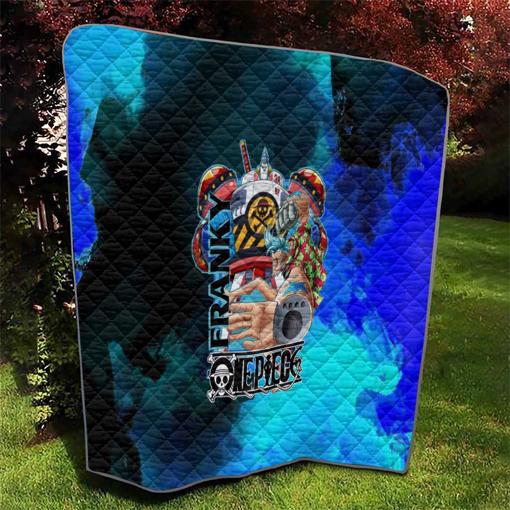 Franky One Piece Blue Theme Quilt with Cyborg Design and Shipwright Pose - The Mazicc