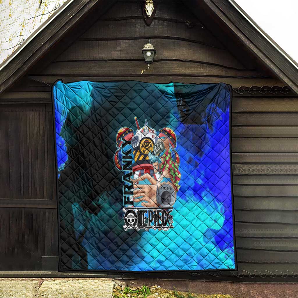 Franky One Piece Blue Theme Quilt with Cyborg Design and Shipwright Pose - The Mazicc