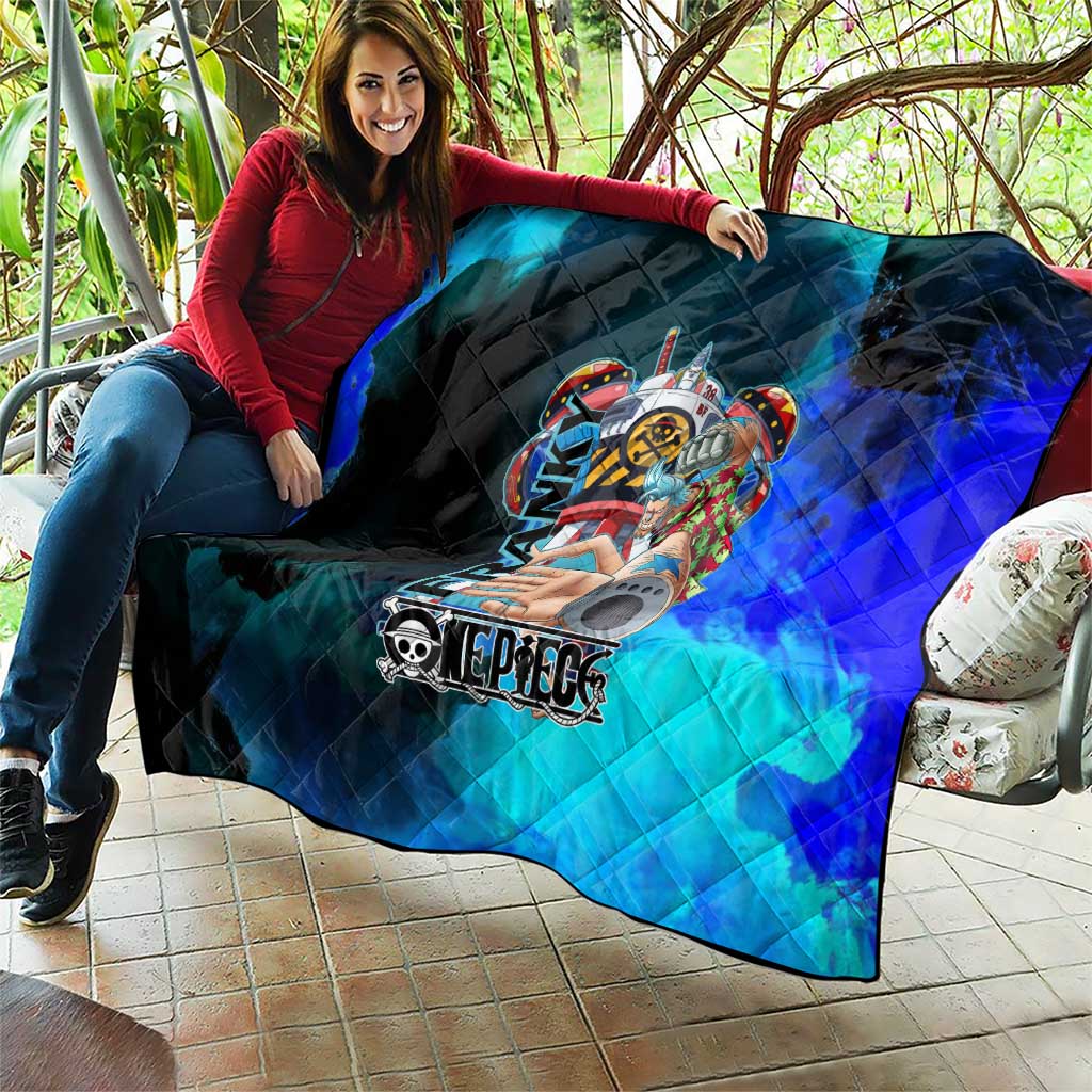 Franky One Piece Blue Theme Quilt with Cyborg Design and Shipwright Pose - The Mazicc
