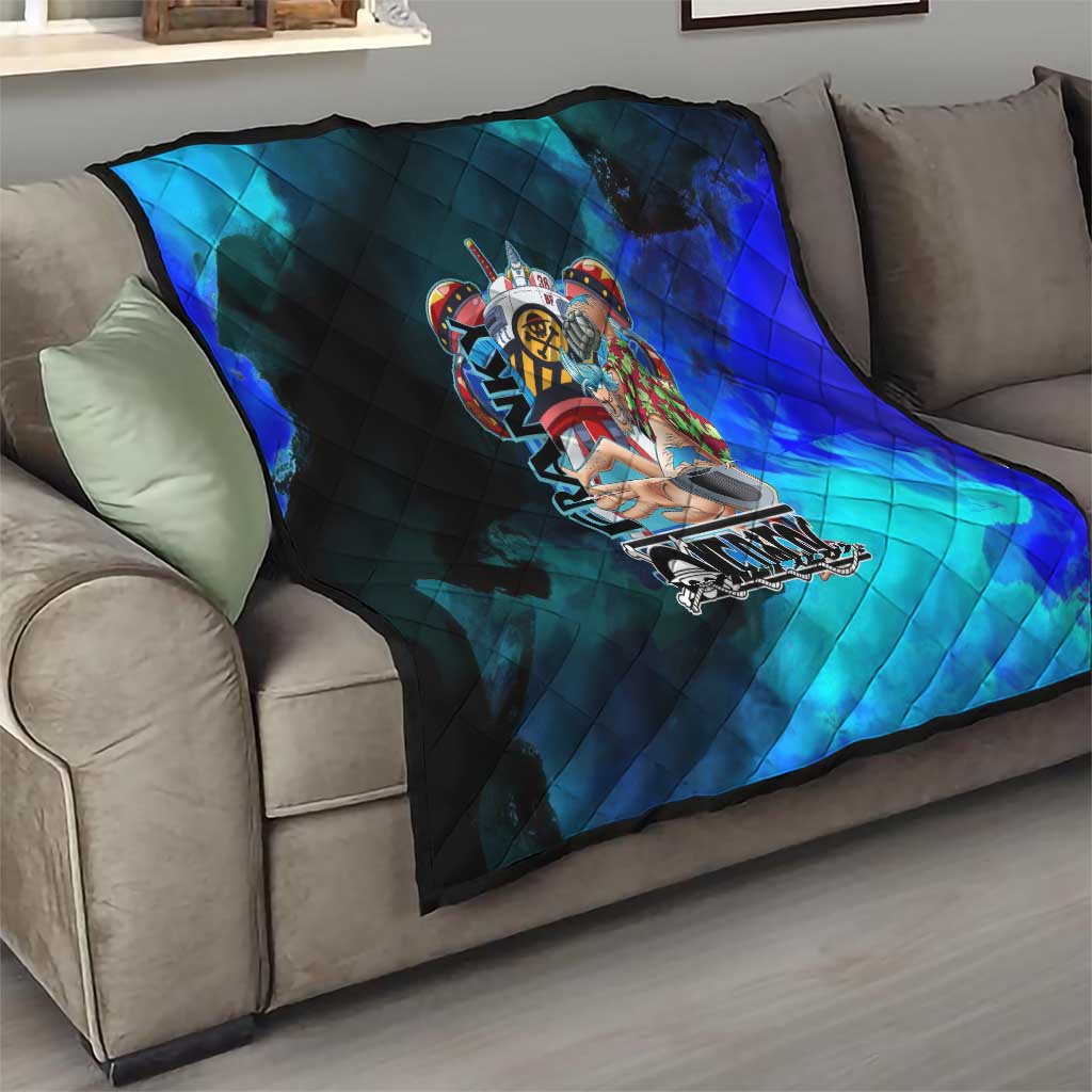 Franky One Piece Blue Theme Quilt with Cyborg Design and Shipwright Pose - The Mazicc
