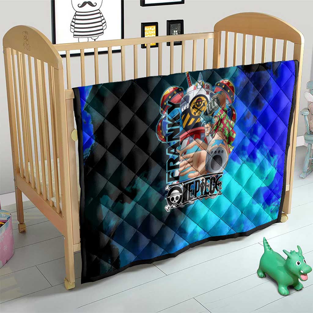 Franky One Piece Blue Theme Quilt with Cyborg Design and Shipwright Pose - The Mazicc
