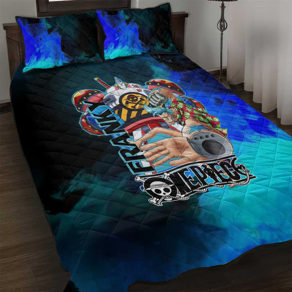 Franky One Piece Blue Theme Quilt Bed Set with Cyborg Design and Shipwright Pose - The Mazicc
