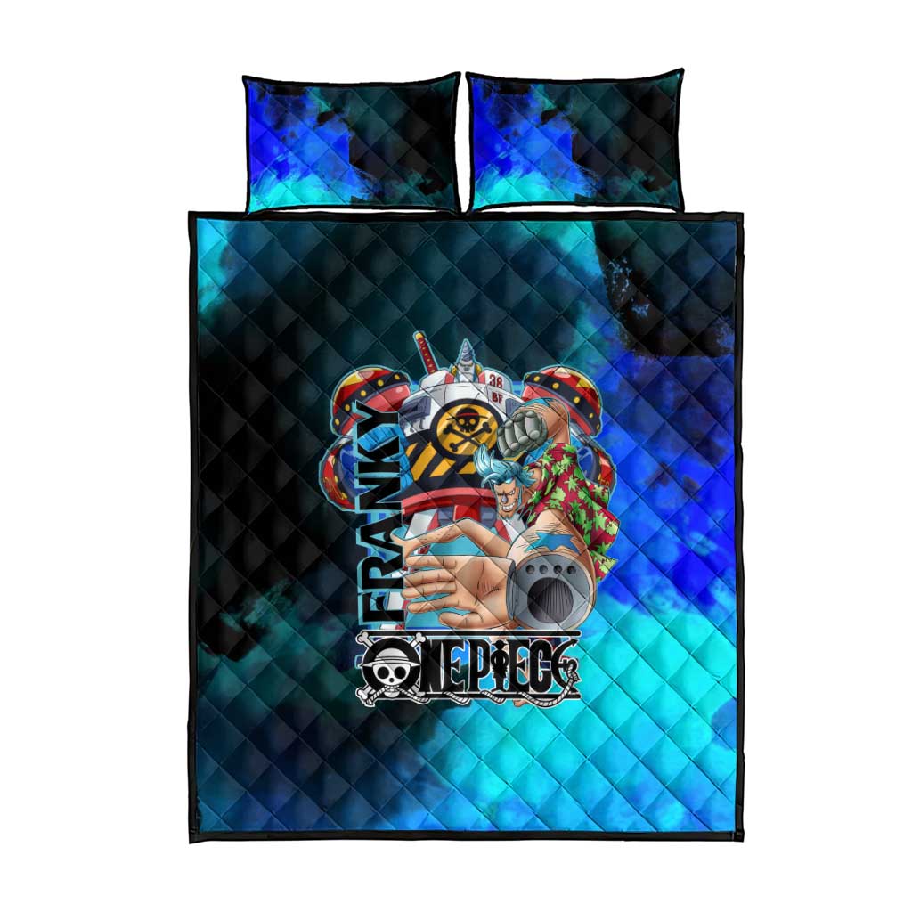 Franky One Piece Blue Theme Quilt Bed Set with Cyborg Design and Shipwright Pose - The Mazicc