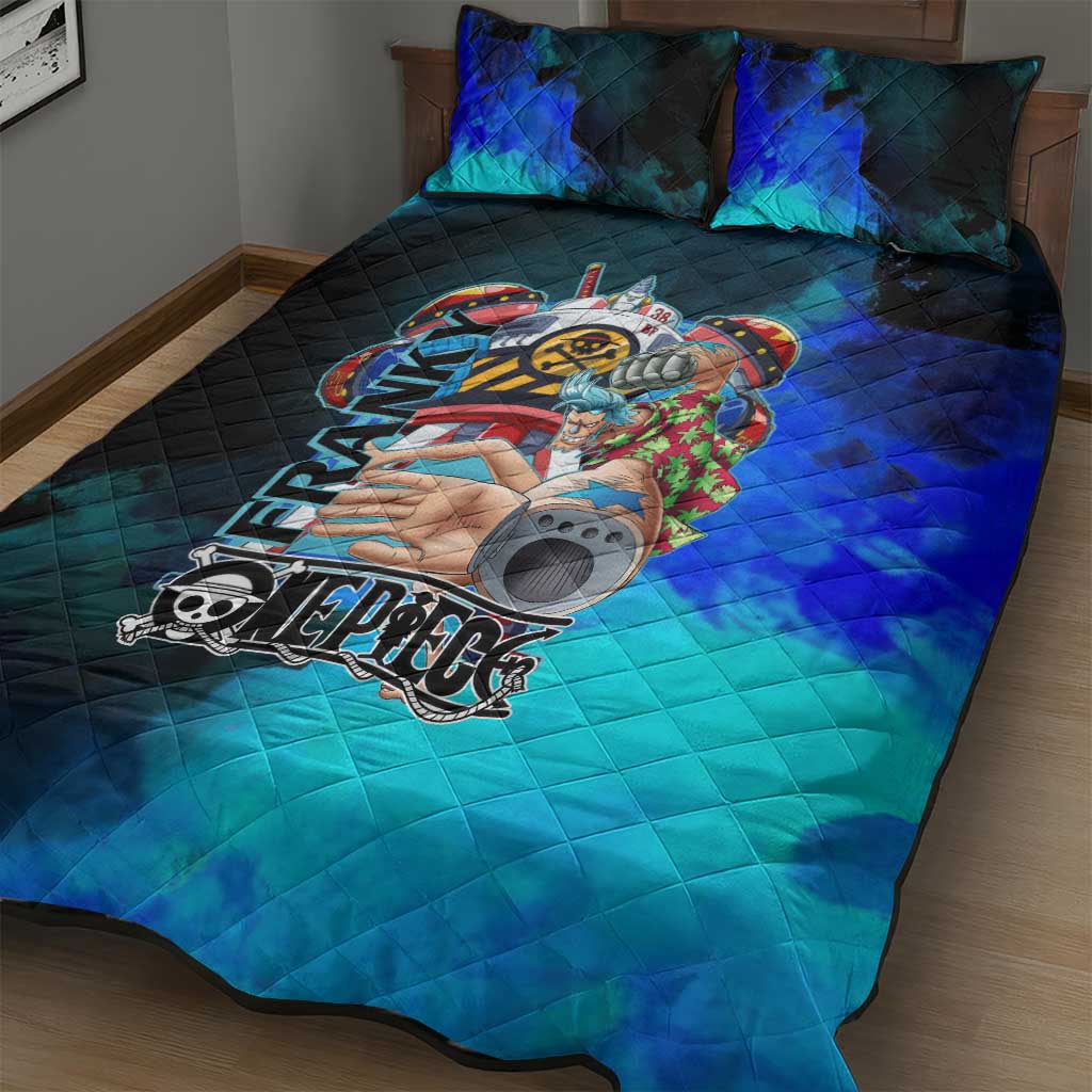 Franky One Piece Blue Theme Quilt Bed Set with Cyborg Design and Shipwright Pose - The Mazicc