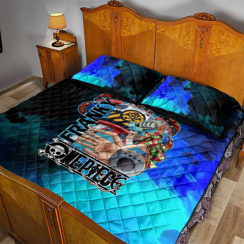 Franky One Piece Blue Theme Quilt Bed Set with Cyborg Design and Shipwright Pose - The Mazicc