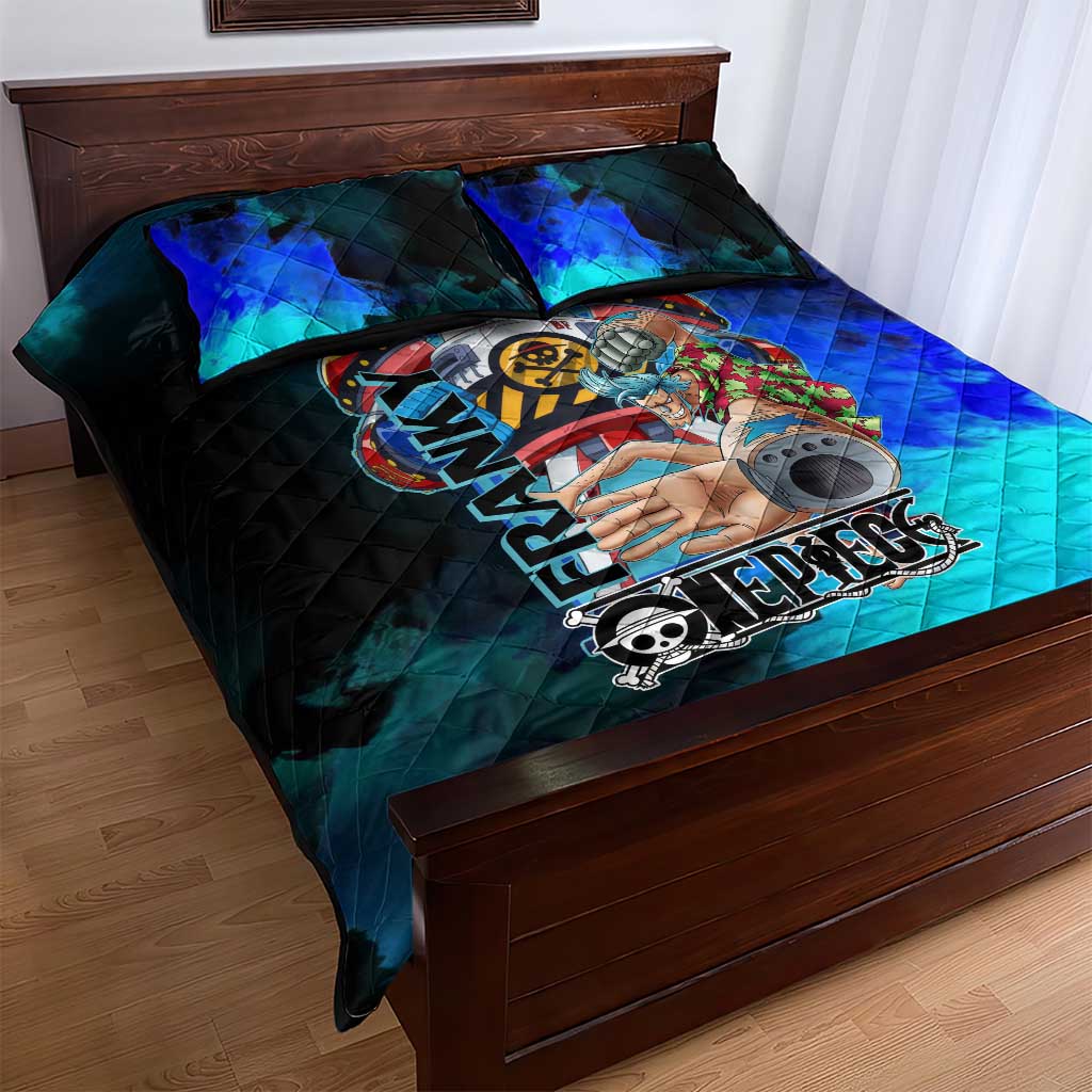 Franky One Piece Blue Theme Quilt Bed Set with Cyborg Design and Shipwright Pose - The Mazicc