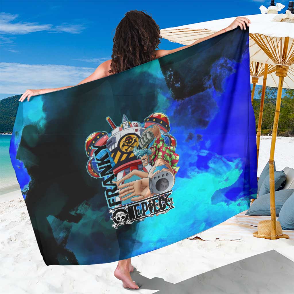 Franky One Piece Blue Theme Sarong with Cyborg Design and Shipwright Pose - The Mazicc
