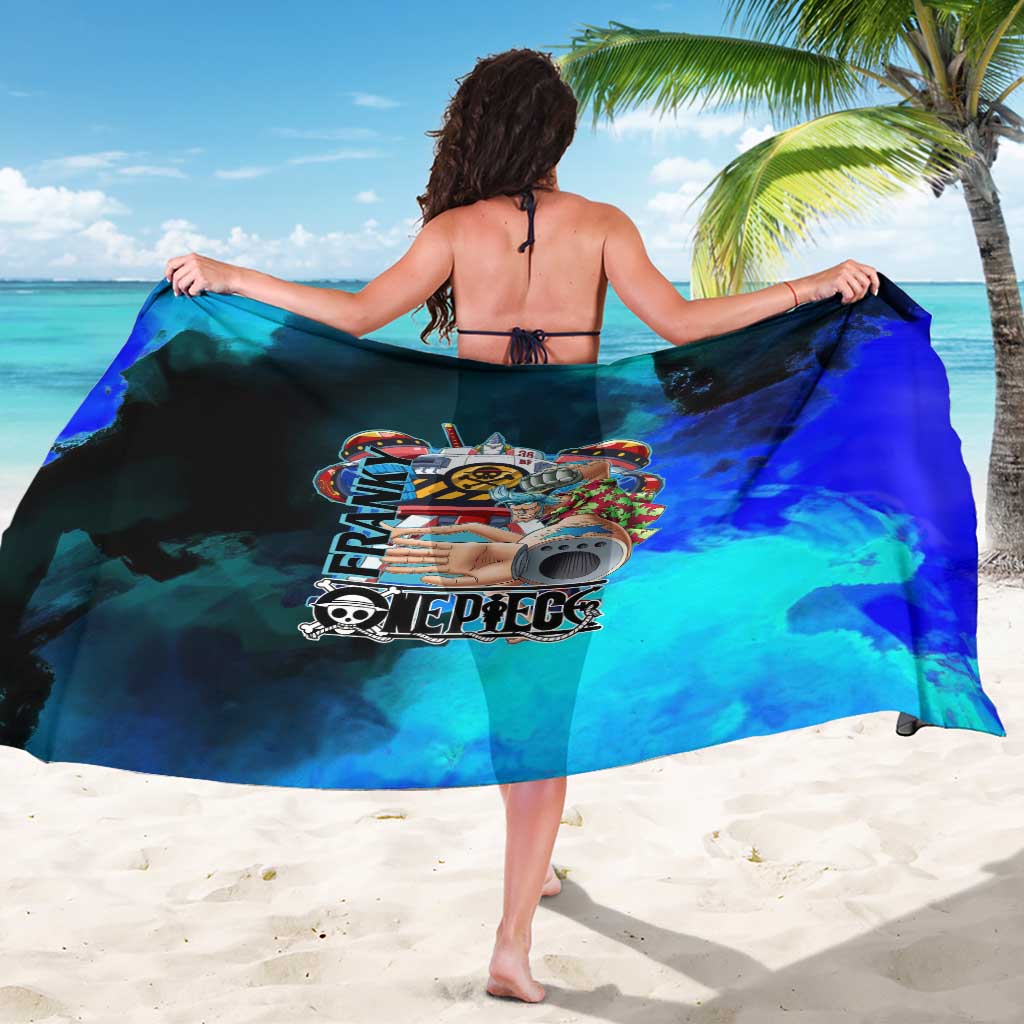 Franky One Piece Blue Theme Sarong with Cyborg Design and Shipwright Pose - The Mazicc