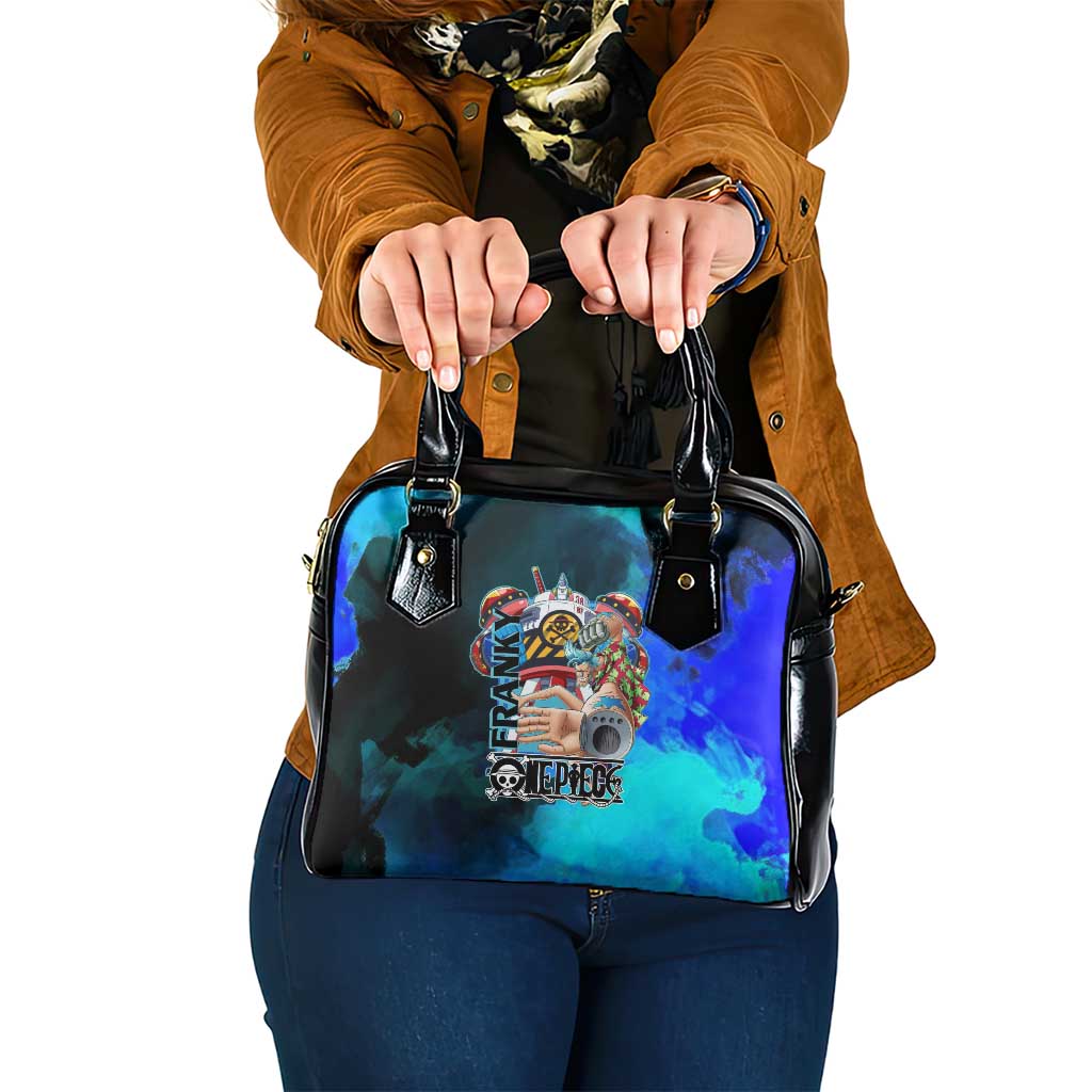 Franky One Piece Blue Theme Shoulder Handbag with Cyborg Design and Shipwright Pose - The Mazicc