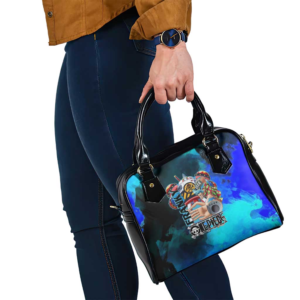 Franky One Piece Blue Theme Shoulder Handbag with Cyborg Design and Shipwright Pose - The Mazicc