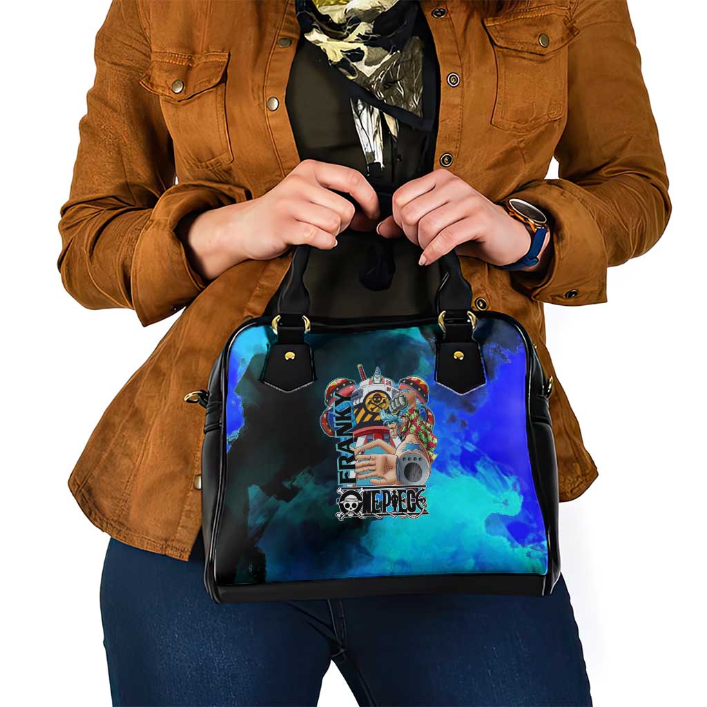 Franky One Piece Blue Theme Shoulder Handbag with Cyborg Design and Shipwright Pose - The Mazicc